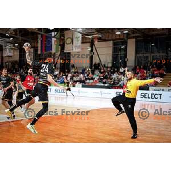 in action during 1.NLB handball match between LL Grosist Slovan and RK Gorenje Velenje in Kodeljevo Hall, Ljubljana, Slovenia on October 1st, 2025.