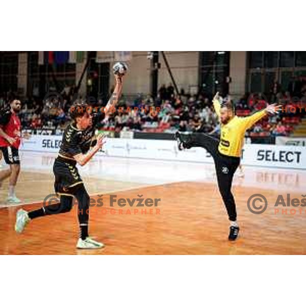 in action during 1.NLB handball match between LL Grosist Slovan and RK Gorenje Velenje in Kodeljevo Hall, Ljubljana, Slovenia on October 1st, 2025.
