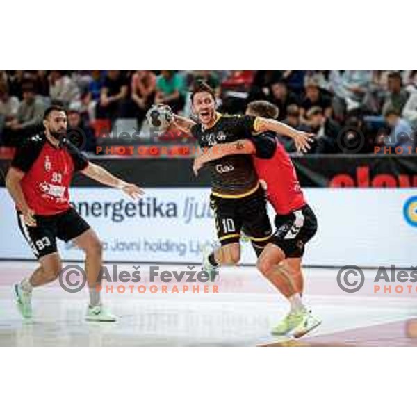 Urban Pipp of RK Gorenje Velenje in action during 1.NLB handball match between LL Grosist Slovan and RK Gorenje Velenje in Kodeljevo Hall, Ljubljana, Slovenia on October 1st, 2025.