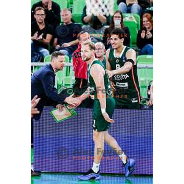 Jaka Blazic in action during BKT EuroCup 2025-2026 basketball match between Cedevita Olimpija (SLO) and Baxi Manresa (ESP) in SRC Stozice, Ljubljana, Slovenia on October 1, 2025