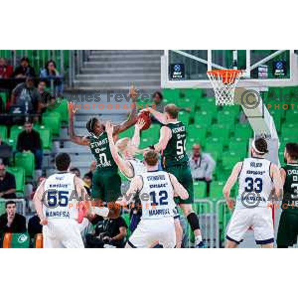 DJ Stewart in action during BKT EuroCup 2025-2026 basketball match between Cedevita Olimpija (SLO) and Baxi Manresa (ESP) in SRC Stozice, Ljubljana, Slovenia on October 1, 2025
