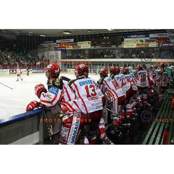 KAC players at ice hockey match Tilia Olimpija- KAC in EBEL league, played in Hala Tivoli, Ljubljana 31.10.2008. Tilia Olimpija won 4:2 