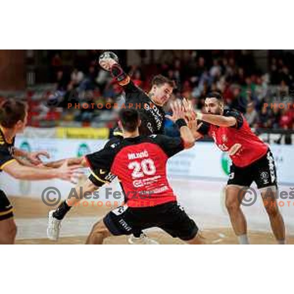 in action during 1.NLB handball match between LL Grosist Slovan and RK Gorenje Velenje in Kodeljevo Hall, Ljubljana, Slovenia on October 1st, 2025.