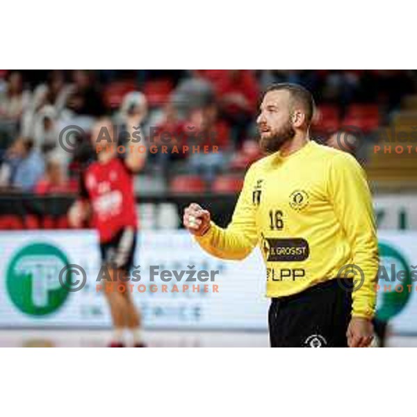 Aljaz panjtar of RD LL Grosist Slovan in action during 1.NLB handball match between LL Grosist Slovan and RK Gorenje Velenje in Kodeljevo Hall, Ljubljana, Slovenia on October 1st, 2025.