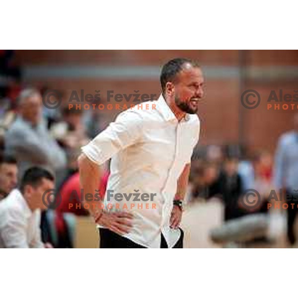 Uros Zorman, the head coach of RD LL Grosist Slovan in action during 1.NLB handball match between LL Grosist Slovan and RK Gorenje Velenje in Kodeljevo Hall, Ljubljana, Slovenia on October 1st, 2025.