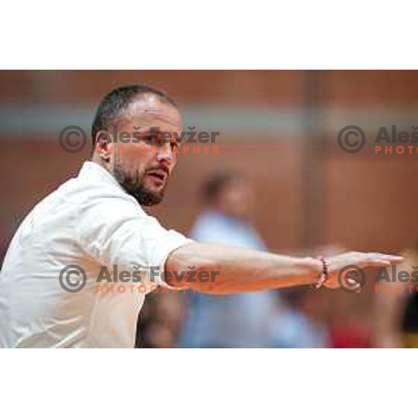 Uros Zorman, the head coach of RD LL Grosist Slovan in action during 1.NLB handball match between LL Grosist Slovan and RK Gorenje Velenje in Kodeljevo Hall, Ljubljana, Slovenia on October 1st, 2025.