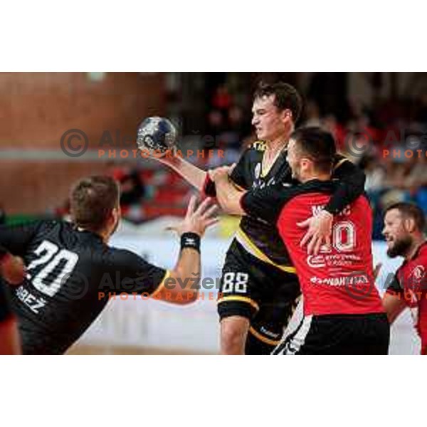 Aljosa Yankovskyy of RK Gorenje Velenje in action during 1.NLB handball match between LL Grosist Slovan and RK Gorenje Velenje in Kodeljevo Hall, Ljubljana, Slovenia on October 1st, 2025.