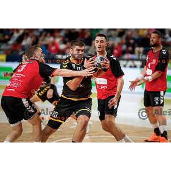 Jernej Drobez of RK Gorenje Velenje in action during 1.NLB handball match between LL Grosist Slovan and RK Gorenje Velenje in Kodeljevo Hall, Ljubljana, Slovenia on October 1st, 2025.