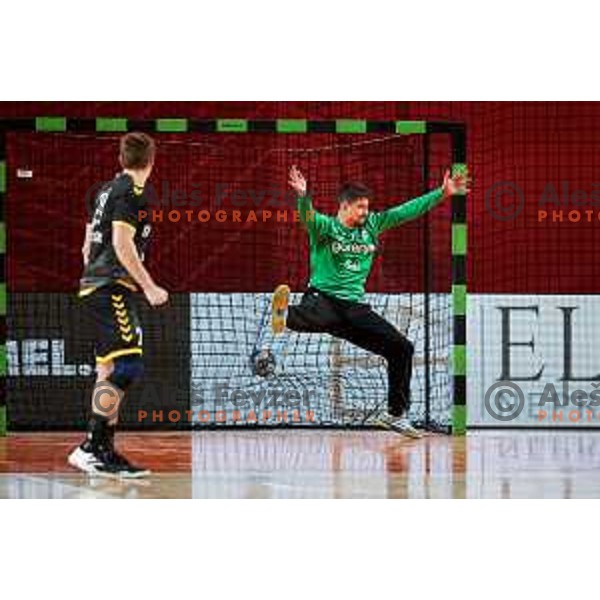 in action during 1.NLB handball match between LL Grosist Slovan and RK Gorenje Velenje in Kodeljevo Hall, Ljubljana, Slovenia on October 1st, 2025.