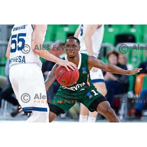 Umoja Gibson in action during BKT EuroCup 2025-2026 basketball match between Cedevita Olimpija (SLO) and Baxi Manresa (ESP) in SRC Stozice, Ljubljana, Slovenia on October 1, 2025