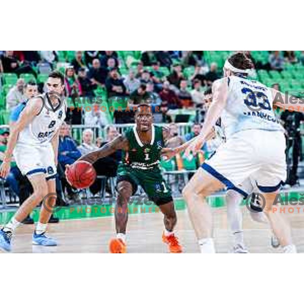 Umoja Gibson in action during BKT EuroCup 2025-2026 basketball match between Cedevita Olimpija (SLO) and Baxi Manresa (ESP) in SRC Stozice, Ljubljana, Slovenia on October 1, 2025