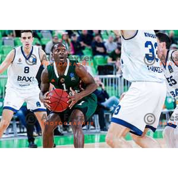 Umoja Gibson in action during BKT EuroCup 2025-2026 basketball match between Cedevita Olimpija (SLO) and Baxi Manresa (ESP) in SRC Stozice, Ljubljana, Slovenia on October 1, 2025