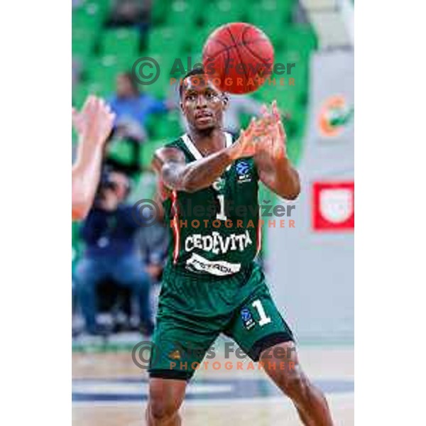 Umoja Gibson in action during BKT EuroCup 2025-2026 basketball match between Cedevita Olimpija (SLO) and Baxi Manresa (ESP) in SRC Stozice, Ljubljana, Slovenia on October 1, 2025