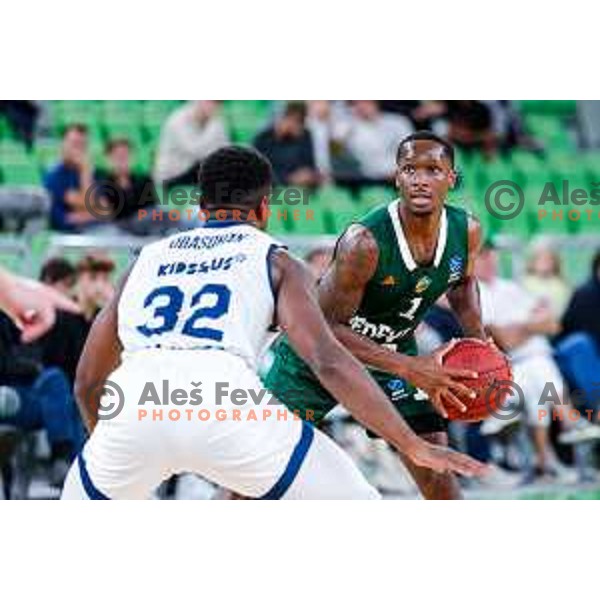 Umoja Gibson in action during BKT EuroCup 2025-2026 basketball match between Cedevita Olimpija (SLO) and Baxi Manresa (ESP) in SRC Stozice, Ljubljana, Slovenia on October 1, 2025