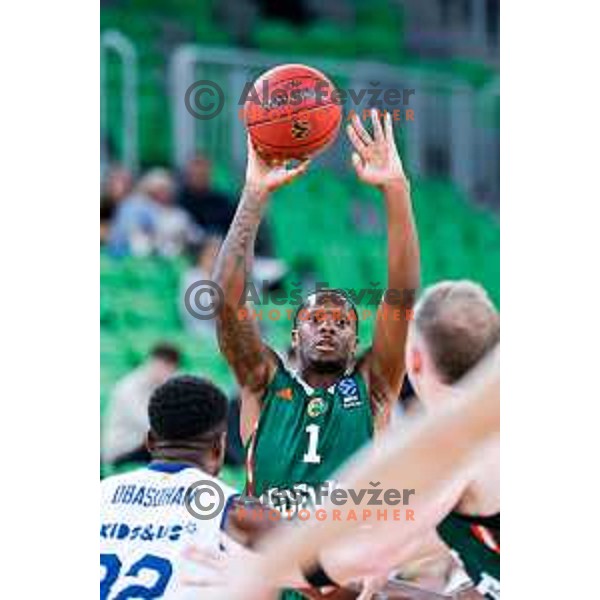 Umoja Gibson in action during BKT EuroCup 2025-2026 basketball match between Cedevita Olimpija (SLO) and Baxi Manresa (ESP) in SRC Stozice, Ljubljana, Slovenia on October 1, 2025