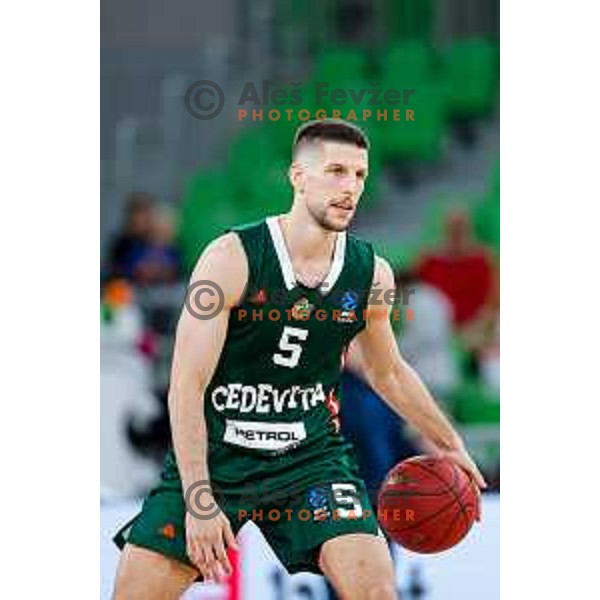 Aleksej Nikolic in action during BKT EuroCup 2025-2026 basketball match between Cedevita Olimpija (SLO) and Baxi Manresa (ESP) in SRC Stozice, Ljubljana, Slovenia on October 1, 2025