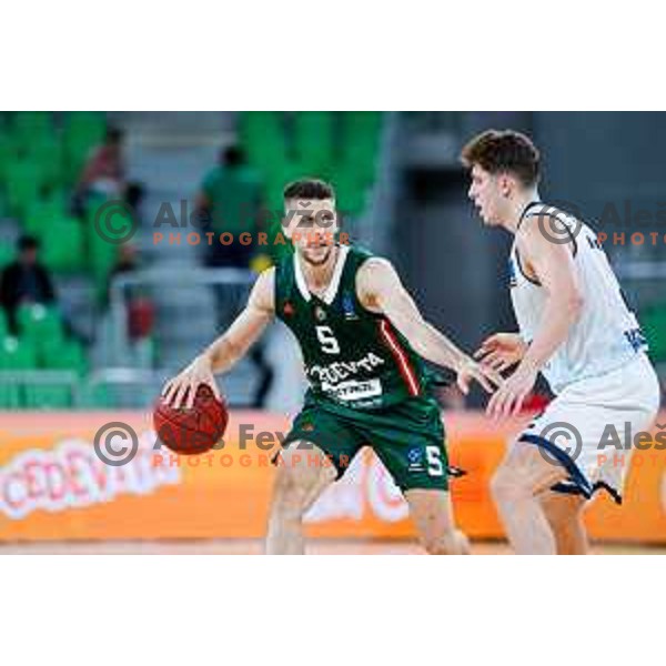 Aleksej Nikolic in action during BKT EuroCup 2025-2026 basketball match between Cedevita Olimpija (SLO) and Baxi Manresa (ESP) in SRC Stozice, Ljubljana, Slovenia on October 1, 2025
