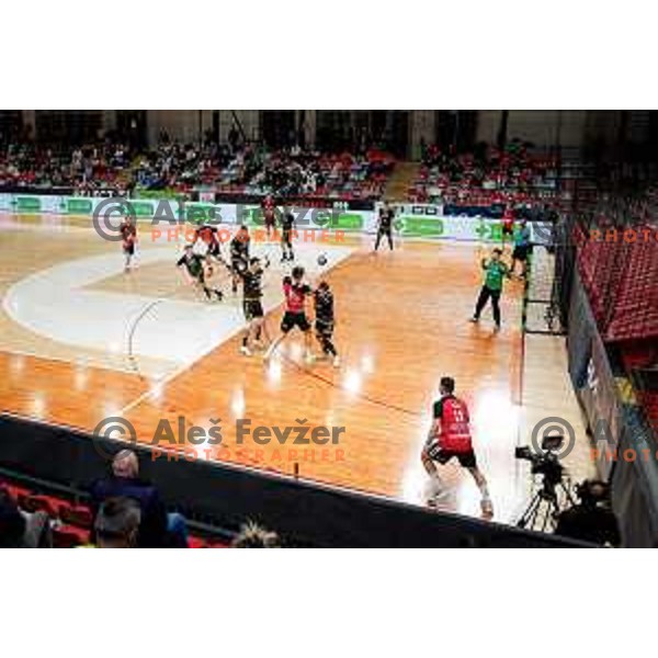 in action during 1.NLB handball match between LL Grosist Slovan and RK Gorenje Velenje in Kodeljevo Hall, Ljubljana, Slovenia on October 1st, 2025.