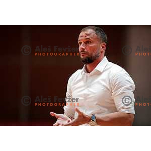 Uros Zorman, the head coach of RD LL Grosist Slovan in action during 1.NLB handball match between LL Grosist Slovan and RK Gorenje Velenje in Kodeljevo Hall, Ljubljana, Slovenia on October 1st, 2025.