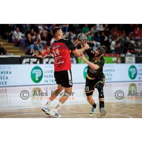 Urban Pipp of RK Gorenje Velenje in action during 1.NLB handball match between LL Grosist Slovan and RK Gorenje Velenje in Kodeljevo Hall, Ljubljana, Slovenia on October 1st, 2025.