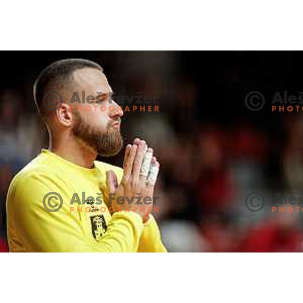 Aljaz panjtar of RD LL Grosist Slovan in action during 1.NLB handball match between LL Grosist Slovan and RK Gorenje Velenje in Kodeljevo Hall, Ljubljana, Slovenia on October 1st, 2025.