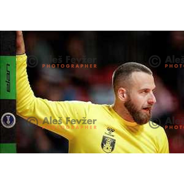 Aljaz panjtar of RD LL Grosist Slovan in action during 1.NLB handball match between LL Grosist Slovan and RK Gorenje Velenje in Kodeljevo Hall, Ljubljana, Slovenia on October 1st, 2025.