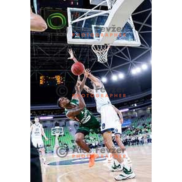Umoja Gibson in action during BKT EuroCup 2025-2026 basketball match between Cedevita Olimpija (SLO) and Baxi Manresa (ESP) in SRC Stozice, Ljubljana, Slovenia on October 1, 2025