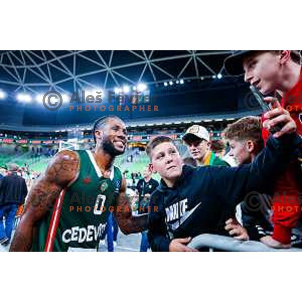 DJ Stewart in action during BKT EuroCup 2025-2026 basketball match between Cedevita Olimpija (SLO) and Baxi Manresa (ESP) in SRC Stozice, Ljubljana, Slovenia on October 1, 2025