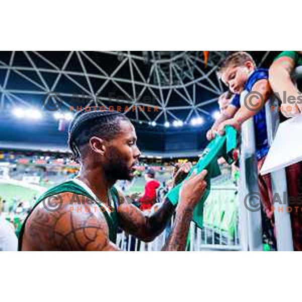 DJ Stewart in action during BKT EuroCup 2025-2026 basketball match between Cedevita Olimpija (SLO) and Baxi Manresa (ESP) in SRC Stozice, Ljubljana, Slovenia on October 1, 2025
