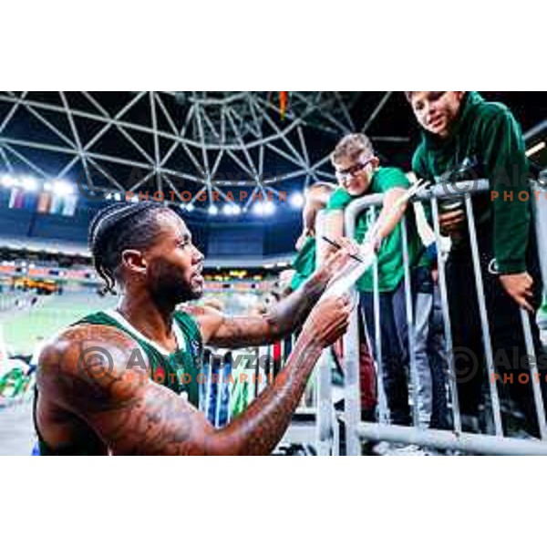 DJ Stewart in action during BKT EuroCup 2025-2026 basketball match between Cedevita Olimpija (SLO) and Baxi Manresa (ESP) in SRC Stozice, Ljubljana, Slovenia on October 1, 2025