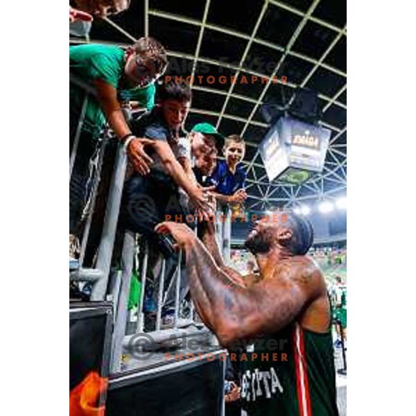 DJ Stewart in action during BKT EuroCup 2025-2026 basketball match between Cedevita Olimpija (SLO) and Baxi Manresa (ESP) in SRC Stozice, Ljubljana, Slovenia on October 1, 2025