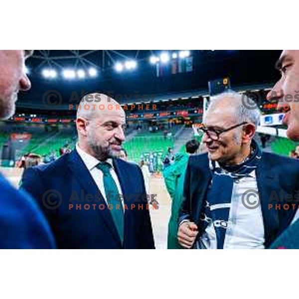head coach Zvezdan Mitrovic and Emil Tedeschi during BKT EuroCup 2025-2026 basketball match between Cedevita Olimpija (SLO) and Baxi Manresa (ESP) in SRC Stozice, Ljubljana, Slovenia on October 1, 2025