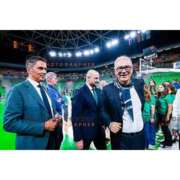Davor Uzbinec and Emil Tedeschi during BKT EuroCup 2025-2026 basketball match between Cedevita Olimpija (SLO) and Baxi Manresa (ESP) in SRC Stozice, Ljubljana, Slovenia on October 1, 2025