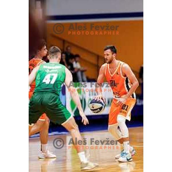 Blaz Mahkovic in action during OTP Bank League 2025/2026 basketball match between Kansai Helios and Krka in Domzale, Slovenia on October 1, 2025
