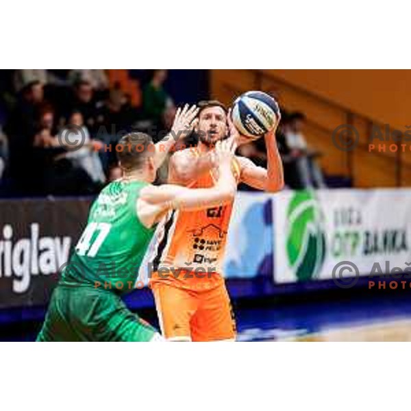 Blaz Mahkovic in action during OTP Bank League 2025/2026 basketball match between Kansai Helios and Krka in Domzale, Slovenia on October 1, 2025