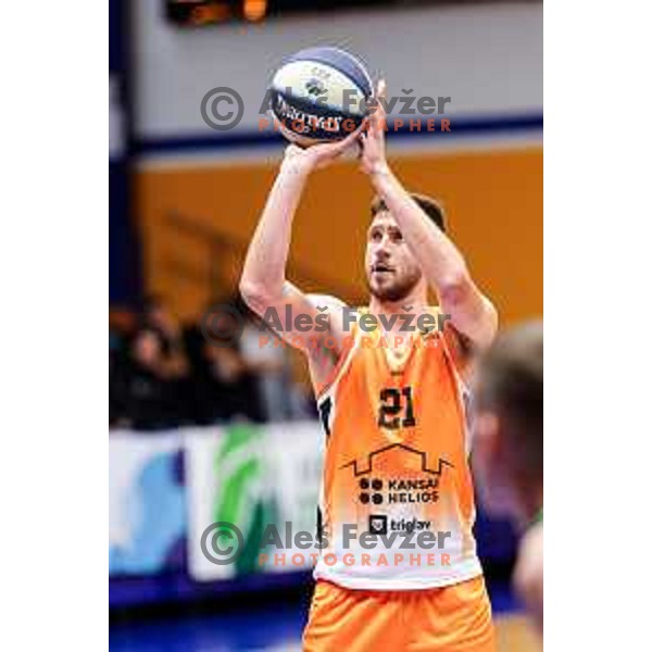 Blaz Mahkovic in action during OTP Bank League 2025/2026 basketball match between Kansai Helios and Krka in Domzale, Slovenia on October 1, 2025