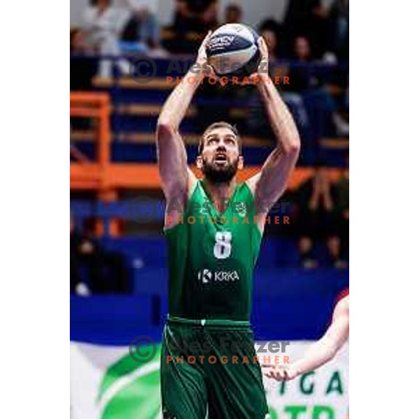 Lovro Buljevic in action during OTP Bank League 2025/2026 basketball match between Kansai Helios and Krka in Domzale, Slovenia on October 1, 2025