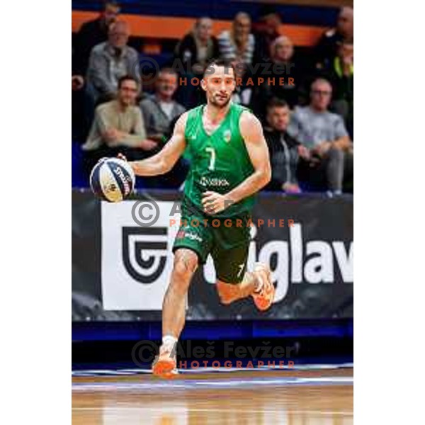 Niko Bacvic in action during OTP Bank League 2025/2026 basketball match between Kansai Helios and Krka in Domzale, Slovenia on October 1, 2025