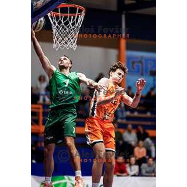Niko Bacvic in action during OTP Bank League 2025/2026 basketball match between Kansai Helios and Krka in Domzale, Slovenia on October 1, 2025