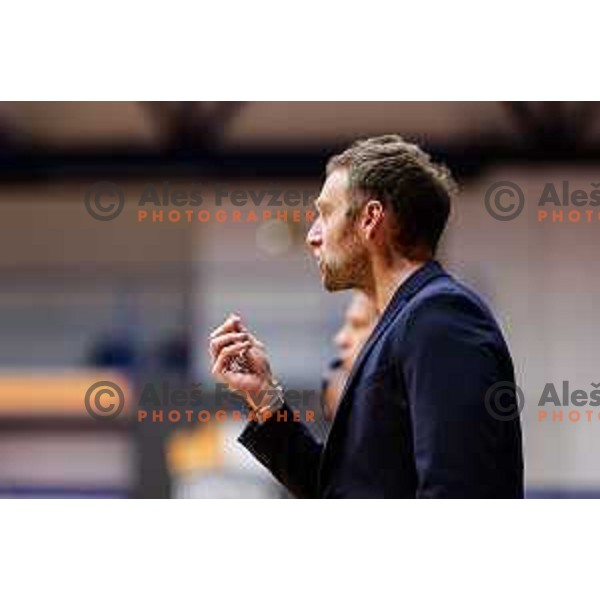 Jure Mocnik, head coach of Kansai Helios during OTP Bank League 2025/2026 basketball match between Kansai Helios and Krka in Domzale, Slovenia on October 1, 2025