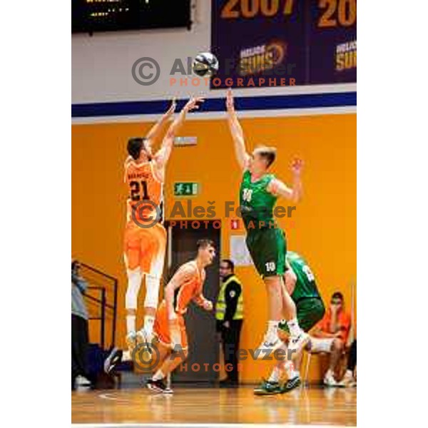 in action during OTP Bank League 2025/2026 basketball match between Kansai Helios and Krka in Domzale, Slovenia on October 1, 2025