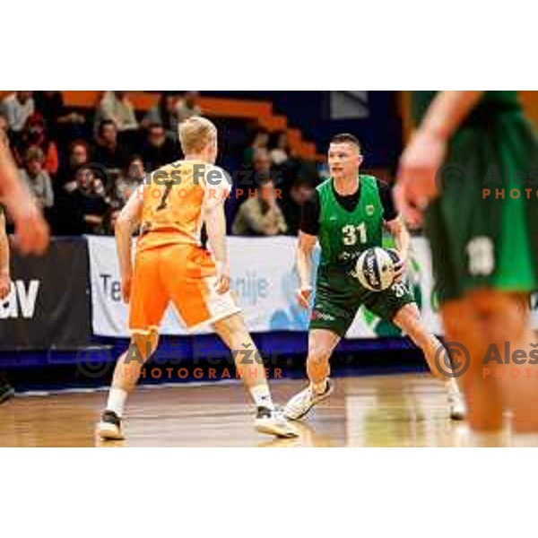 in action during OTP Bank League 2025/2026 basketball match between Kansai Helios and Krka in Domzale, Slovenia on October 1, 2025