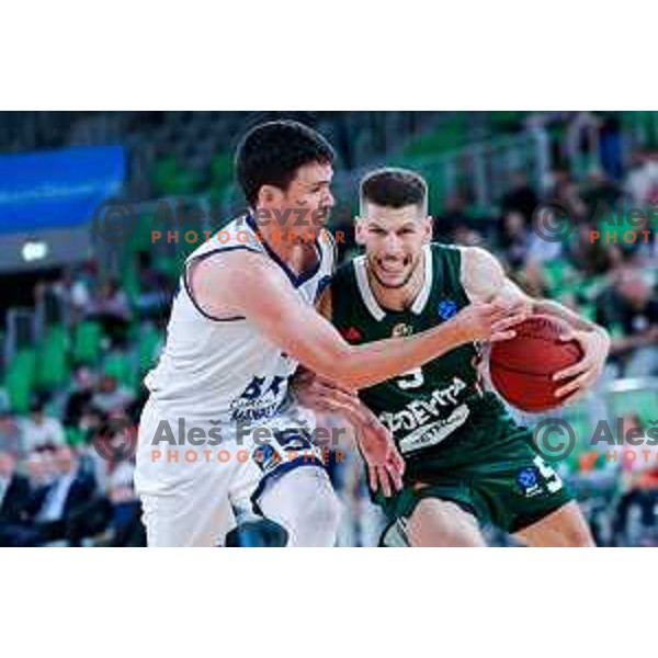 Aleksej Nikolic in action during BKT EuroCup 2025-2026 basketball match between Cedevita Olimpija (SLO) and Baxi Manresa (ESP) in SRC Stozice, Ljubljana, Slovenia on October 1, 2025