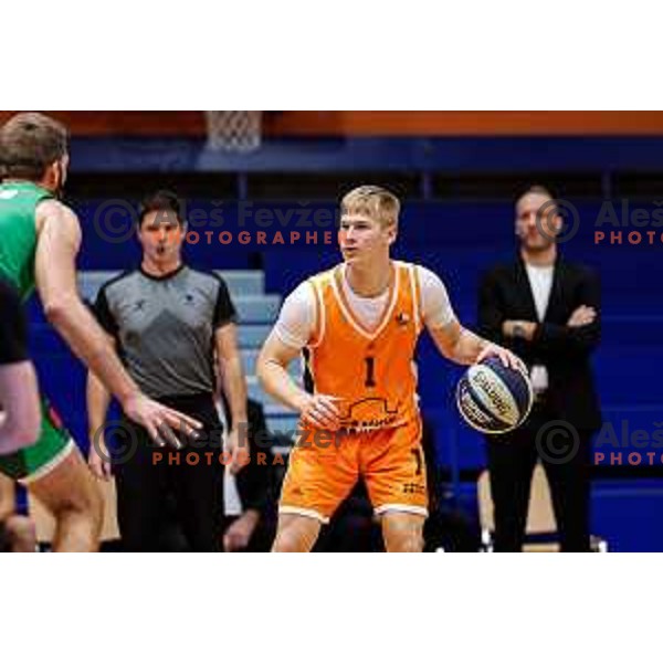 Jon Dolnicar in action during OTP Bank League 2025/2026 basketball match between Kansai Helios and Krka in Domzale, Slovenia on October 1, 2025