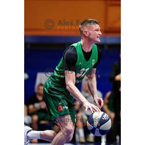 Jan Rebec in action during OTP Bank League 2025/2026 basketball match between Kansai Helios and Krka in Domzale, Slovenia on October 1, 2025