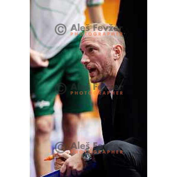 Dejan Jakara, head coach of Krka during OTP Bank League 2025/2026 basketball match between Kansai Helios and Krka in Domzale, Slovenia on October 1, 2025