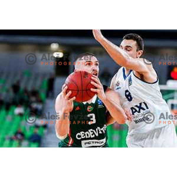 Rok Radovic in action during BKT EuroCup 2025-2026 basketball match between Cedevita Olimpija (SLO) and Baxi Manresa (ESP) in SRC Stozice, Ljubljana, Slovenia on October 1, 2025