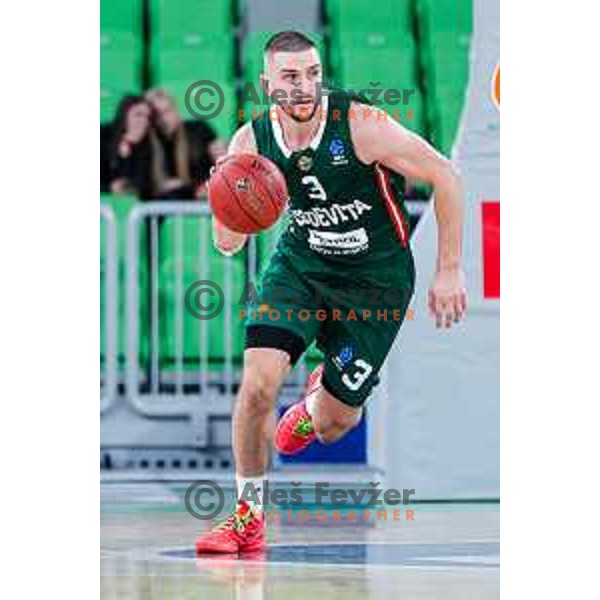 Rok Radovic in action during BKT EuroCup 2025-2026 basketball match between Cedevita Olimpija (SLO) and Baxi Manresa (ESP) in SRC Stozice, Ljubljana, Slovenia on October 1, 2025