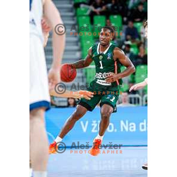 Umoja Gibson in action during BKT EuroCup 2025-2026 basketball match between Cedevita Olimpija (SLO) and Baxi Manresa (ESP) in SRC Stozice, Ljubljana, Slovenia on October 1, 2025