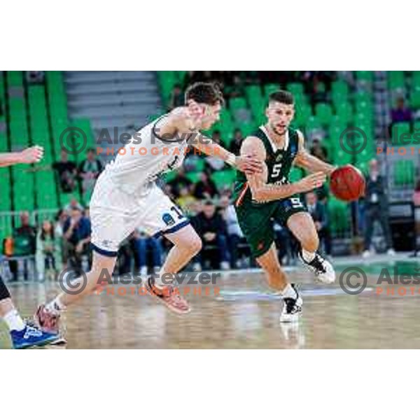 Aleksej Nikolic in action during BKT EuroCup 2025-2026 basketball match between Cedevita Olimpija (SLO) and Baxi Manresa (ESP) in SRC Stozice, Ljubljana, Slovenia on October 1, 2025